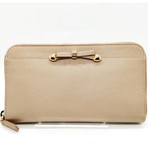 Prada Bow Accent Zip-Around Wallet - Beige